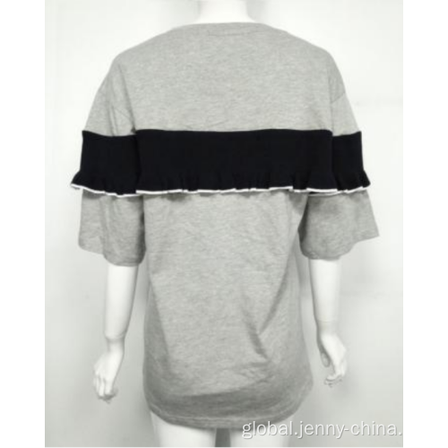 Knitting Women Clothes For All Seasons Grey mid-sleeve ruffle design leisure wear t-shirt Supplier